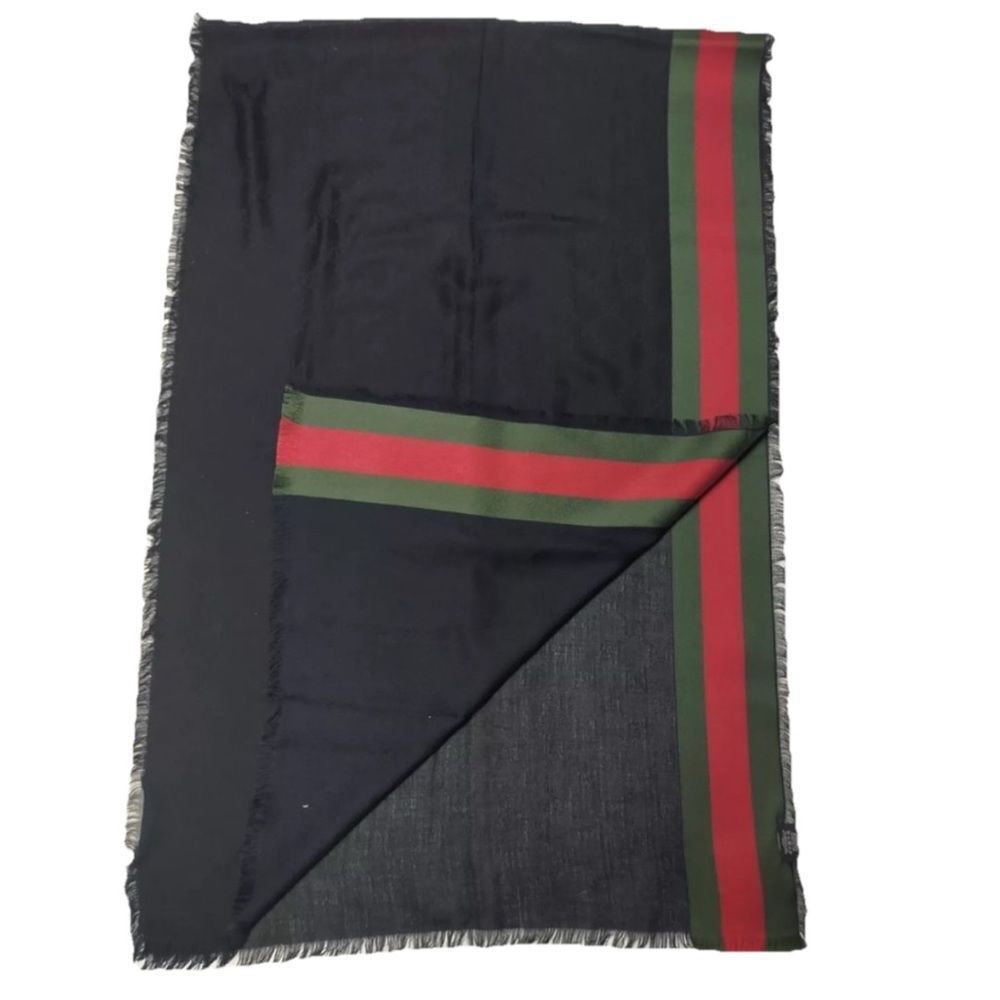 GUCCI Black Silk Cotton Sherry Line Edge Wrap Shawl Lightweight Web Trim Auth - Picture 6 of 8